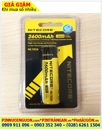 Pin Nitecore NL1826; Pin sạc 18650 lithium 3.7v Nitecore NL1826 (3.7v 2600mAh, Nội trở 9.6Wh) chính hãng (Vỉ 01viên)